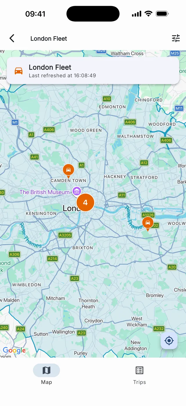 The Diamond Trac360 app showing a live vehicle map